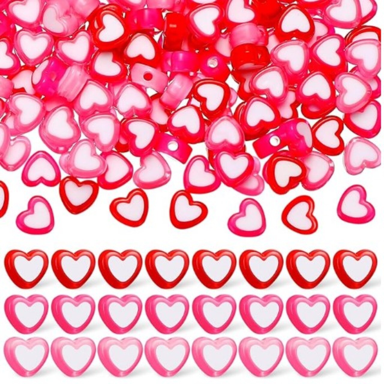 Heart Spacer Beads 600 Pcs 8mm Heart Shape Beads in 3 Colors Double Heart Beads Colorful Bright Looking Mixed Flat Loose Pony Beads 8mm with 1.8mm Hole for DIY Crafts Accessories